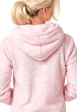 Animal Print Fleece Hooded Pyjamas Coral